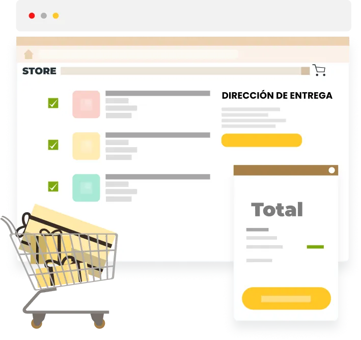 Checkout con dirección de entrega, carrito y total