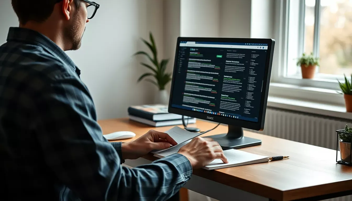 Persona trabajando en un ordenador con el código de una página web
