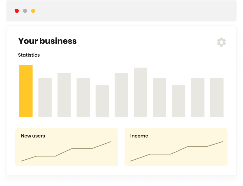 Dashboard with business statistics and charts