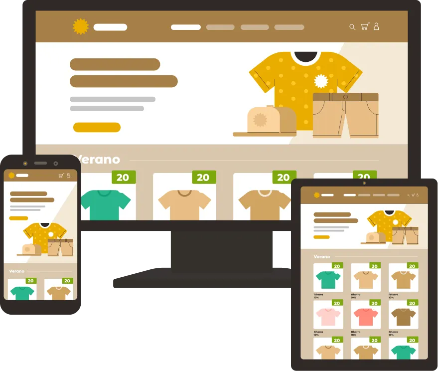 Ecommerce responsive en desktop, móvil y tablet