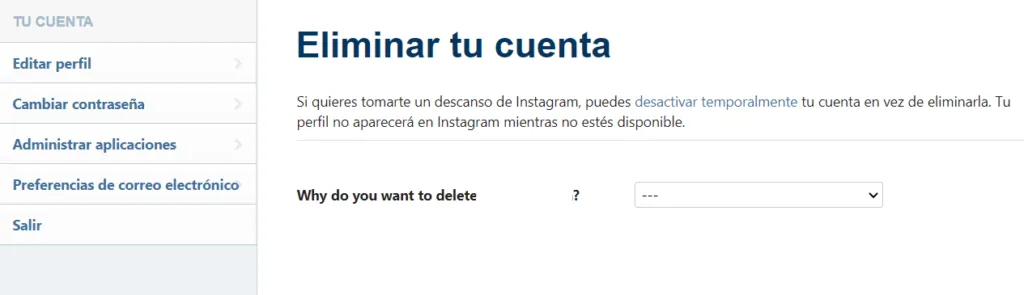 Eliminar perfil de Instagram de forma permanente
