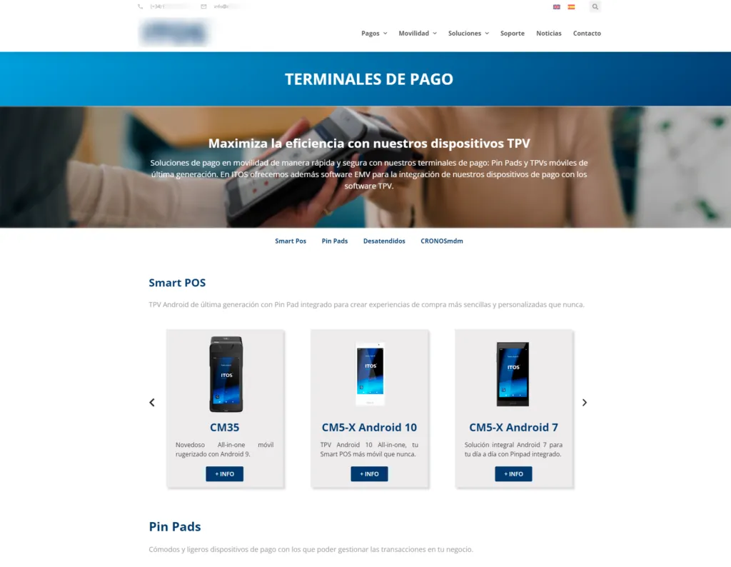 Redesigned payment terminals category page with Smart POS and Pin Pads products
