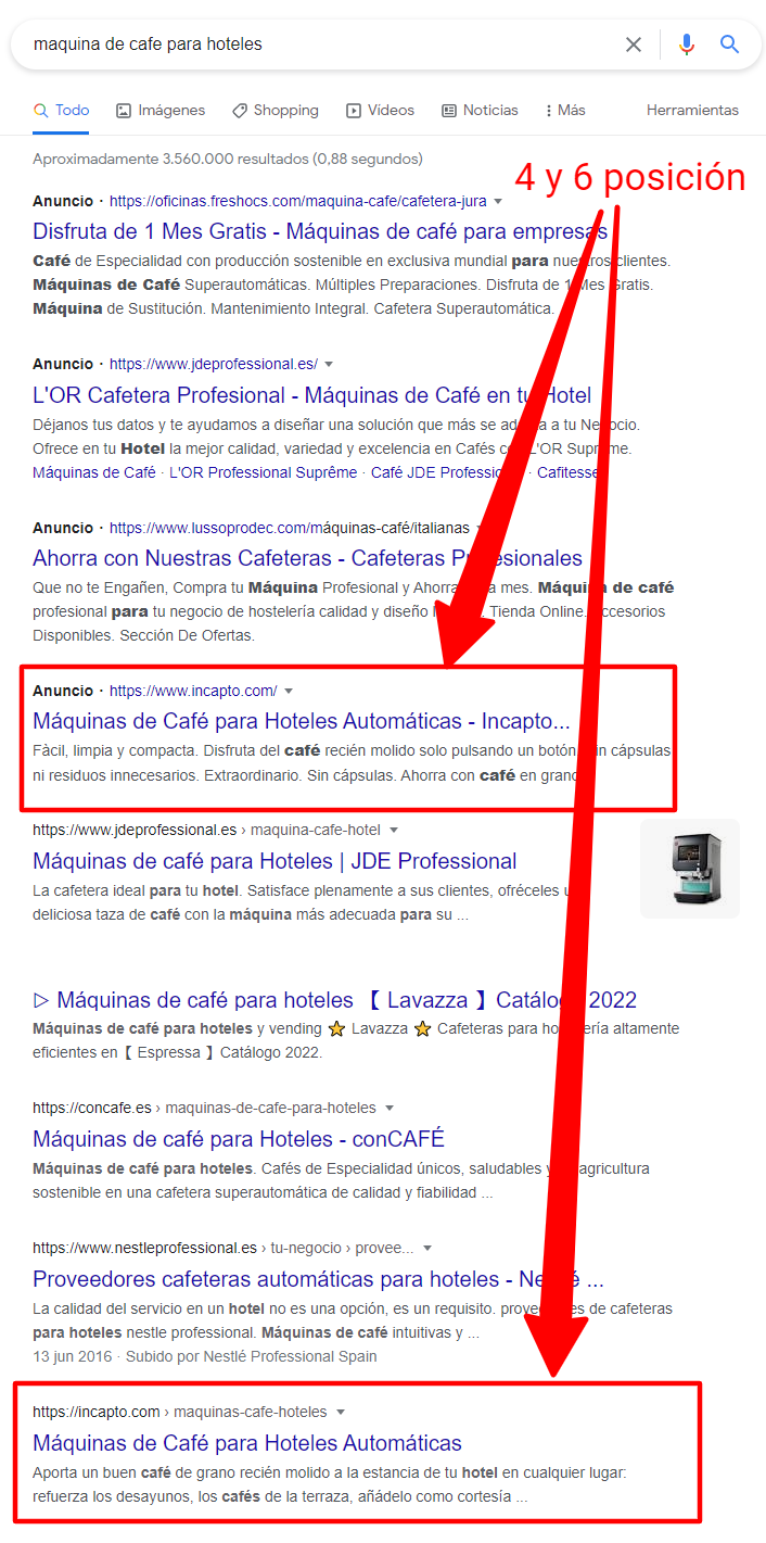 Ranking on the first page of results for the key terms