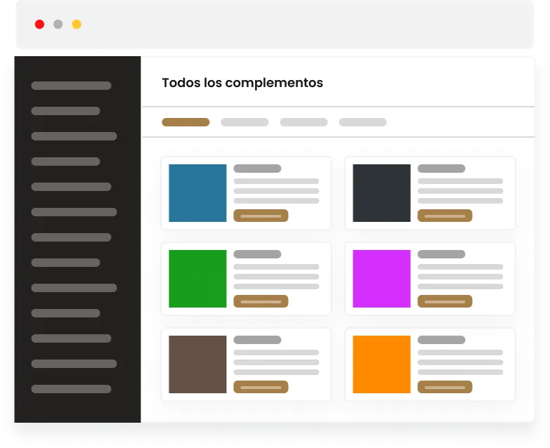 Panel con todos los complementos y plugins instalados en WordPress