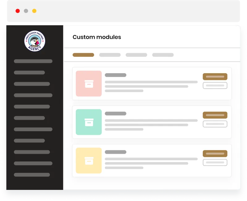 Prestashop back office with custom modules