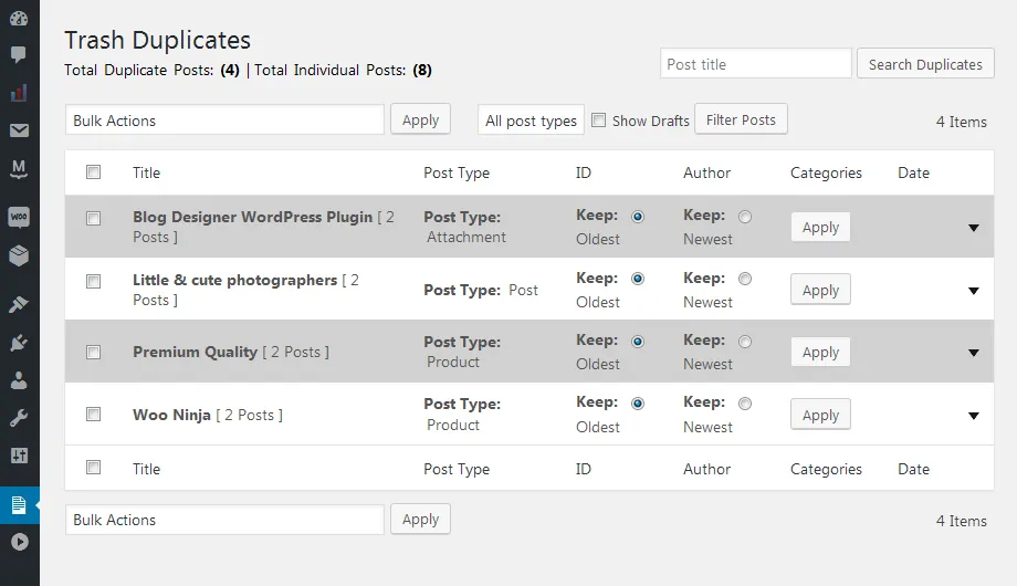 Trash Duplicate and 301 Redirect PRO Trash Duplicates