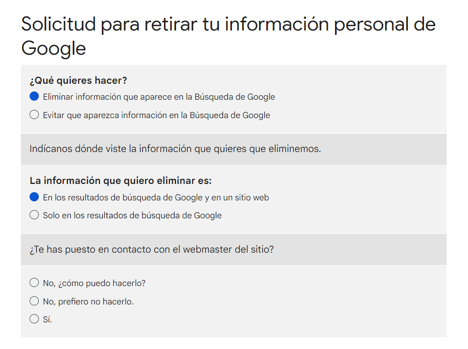 Eliminar información personal de Google