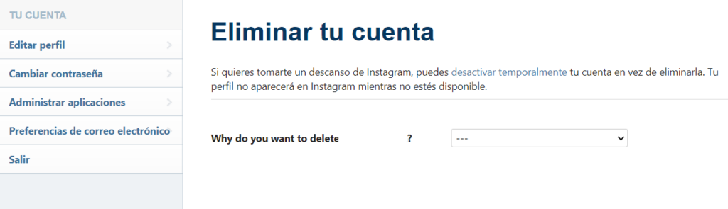 Eliminar perfil de instagram de forma permanente